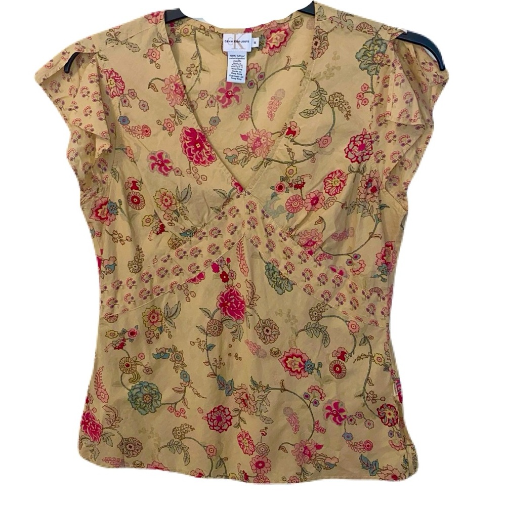 Calvin Klein Jeans Floral Blouse - Beige and Red
